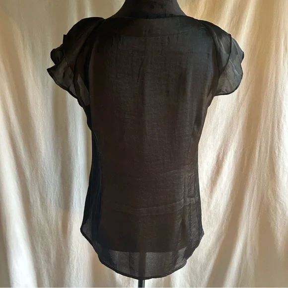 Spense Pleated Neckline Black Blouse With Fluttery Sleeves Women’s Size Large - Picture 4 of 7